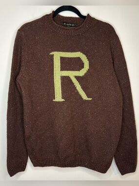 Harry Potter Ron Weasley Knit pullover Sweater with 'R' Accent Size L Brown